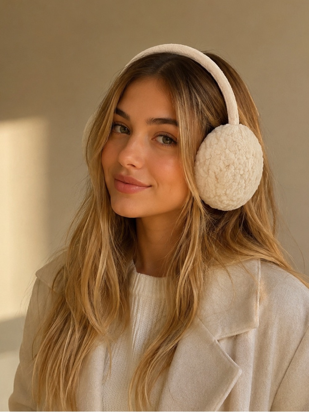 INC International Concepts Ivory Teddy Sherpa Earmuffs One Size